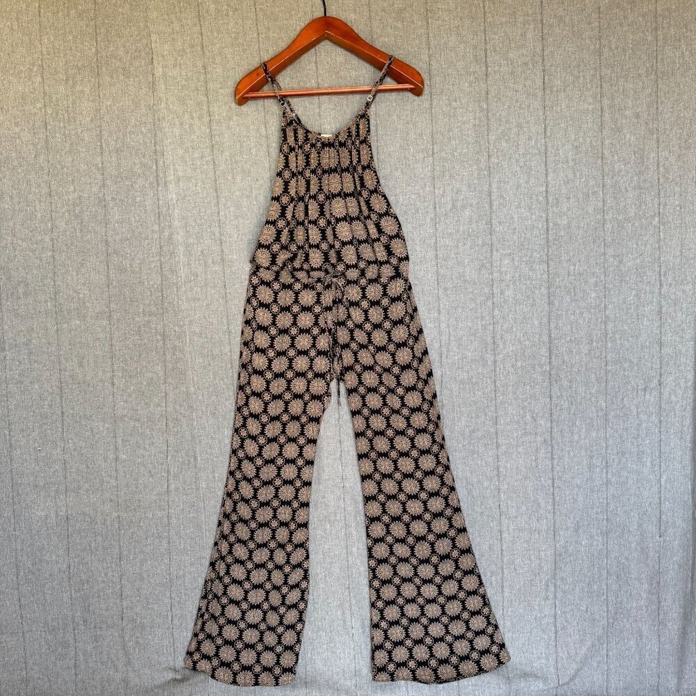 Flynn Skye Spaghetti Strap Open Side Mid Rise Drawstring Flare Leg Boho Jumpsuit